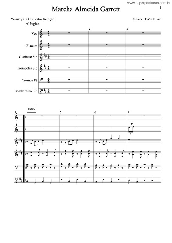 Partitura da música Marcha Almeida Garrett (Hino Da Avag)