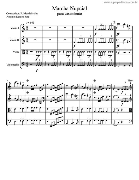 Partitura da música Marcha Nupcial Para Casamiento