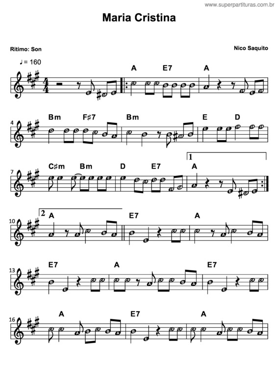 Partitura da música Maria Cristina