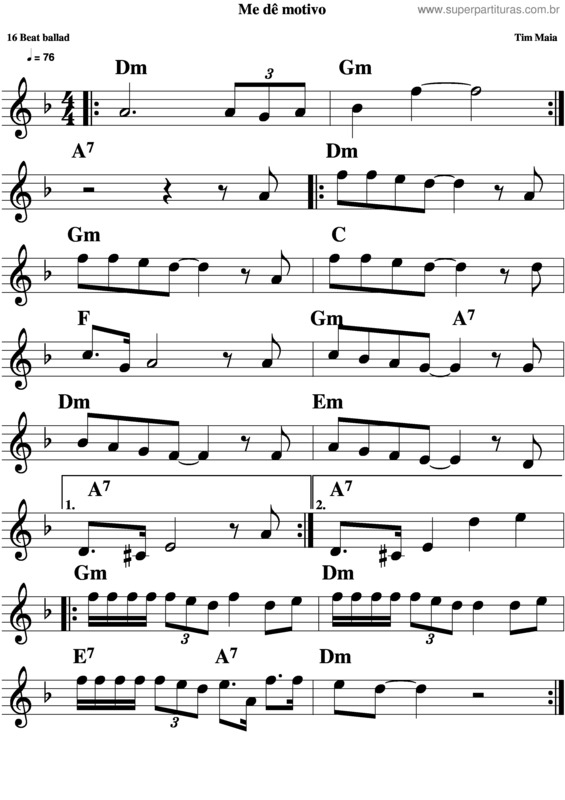 Partitura da música Me Dê Motivo v.4