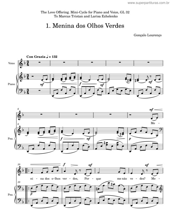 Partitura da música Menina Dos Olhos Verdes