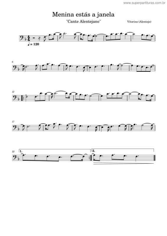 Partitura da música Menina Estás A Janela v.3