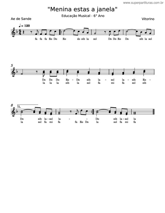 Partitura da música Menina Estás À Janela v.6