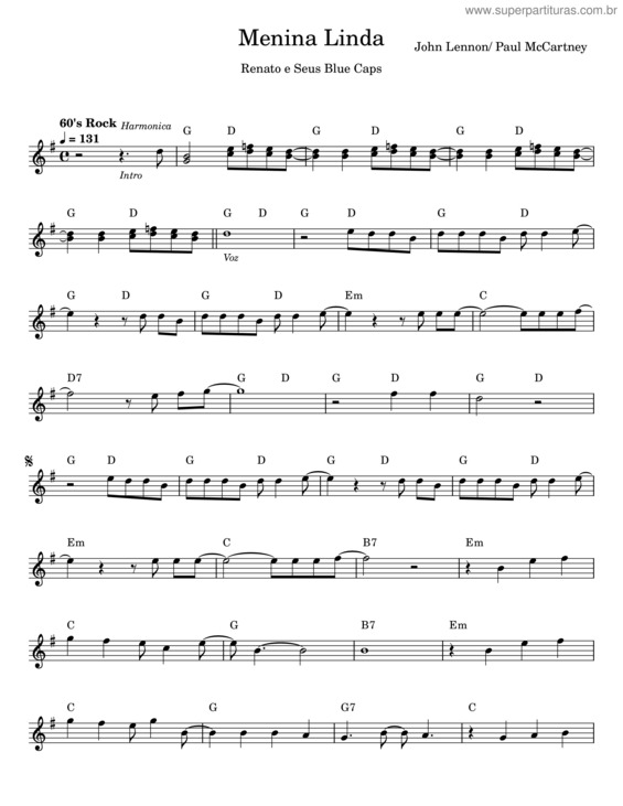 Partitura da música Menina Linda v.2