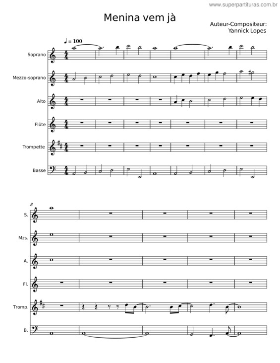 Partitura da música Menina Vem Jà