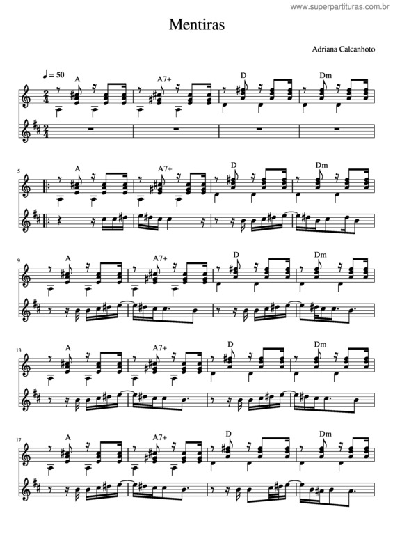 Partitura da música Mentiras v.3