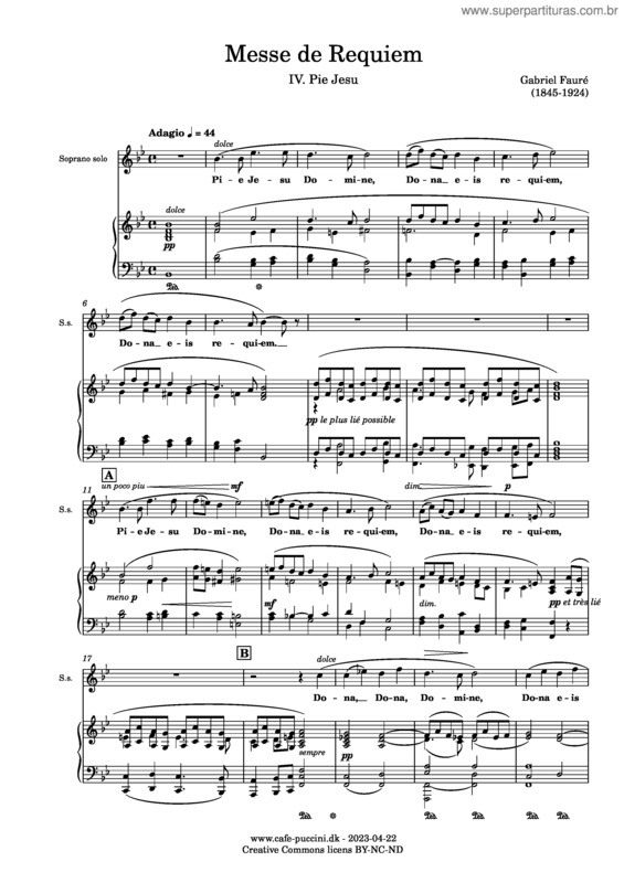 Partitura da música Messe De Requiem, Op. 48, Iv. Pie Jesu