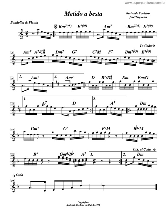 Partitura da música Metido A Besta