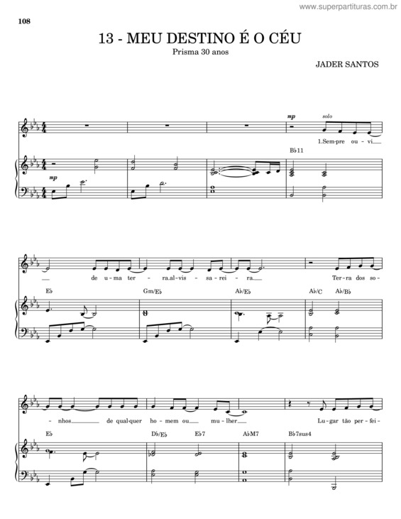 Partitura da música Meu Destino É O Céu