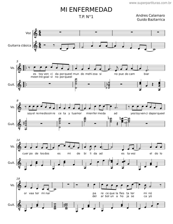 Partitura da música Mi Enfermedad