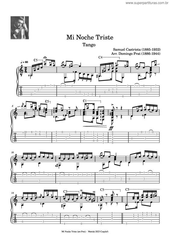 Partitura da música Mi Noche Triste v.2