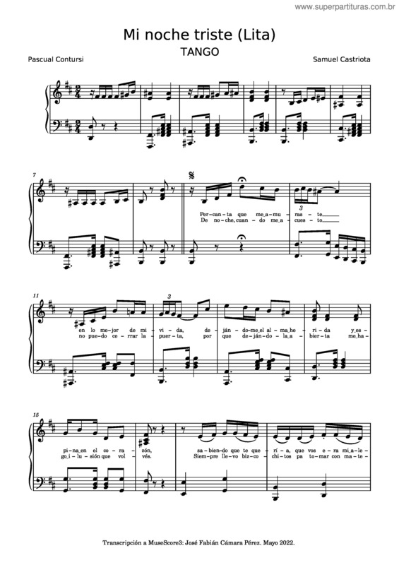 Partitura da música Mi Noche Triste v.3