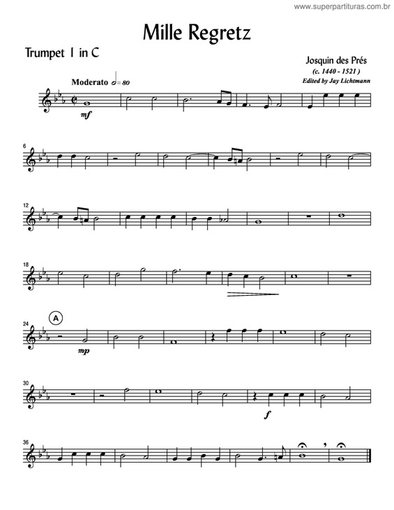 Partitura da música Mille Regretz