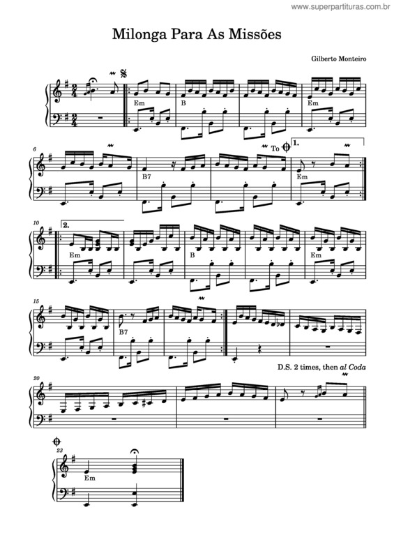 Partitura da música Milonga Para As Missões v.7