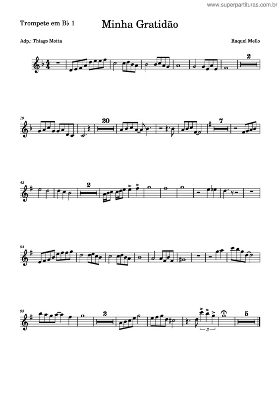 Partitura da música Minha Gratidão -Trrompete Em Bb 1
