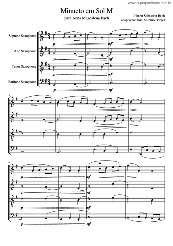 Partitura da música Minuet In G v.5