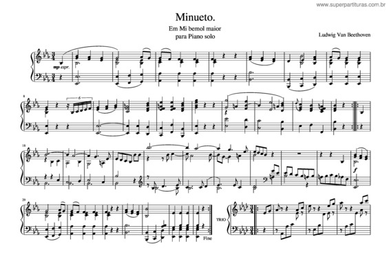 Partitura da música Minueto. Em Mib Maior