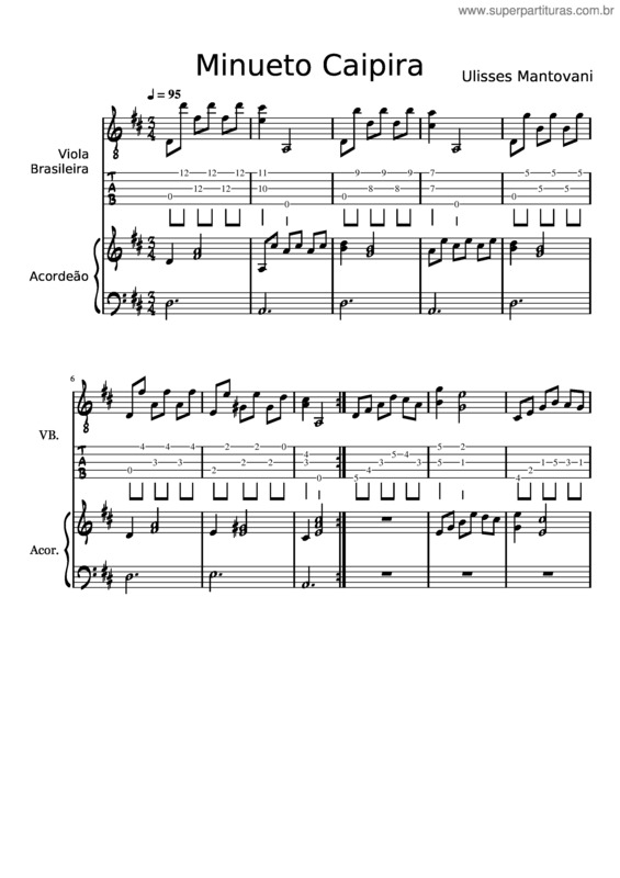 Partitura da música Minueto Caipira