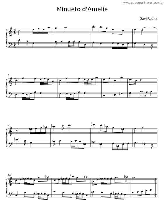 Partitura da música Minueto D`Amelie