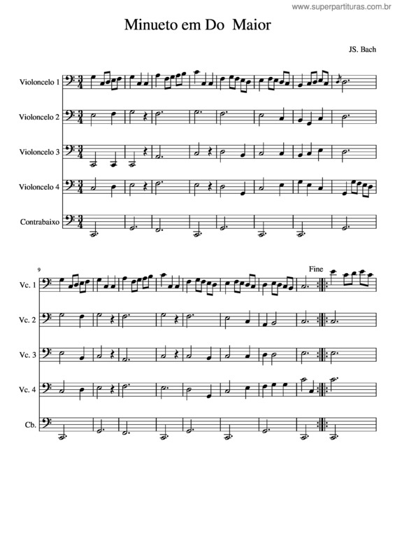 Partitura da música Minueto Em Do  Maior