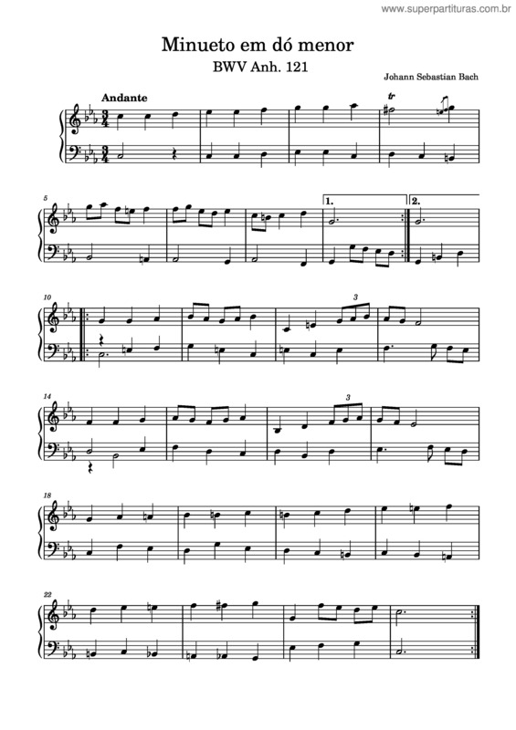 Partitura da música Minueto Em Dó Menor