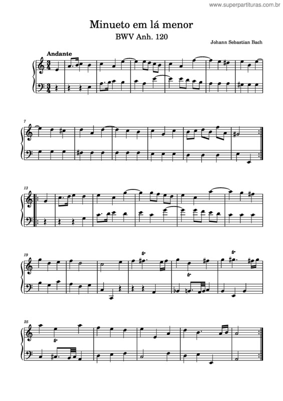 Partitura da música Minueto Em Lá Menor