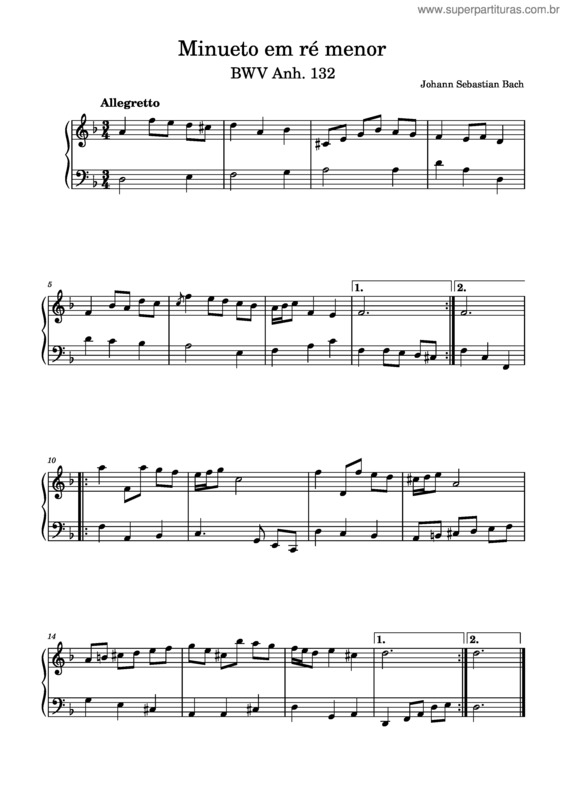 Partitura da música Minueto Em Ré Menor v.2