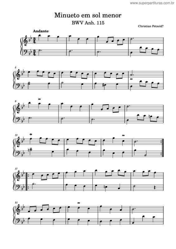 Partitura da música Minueto Em Sol Menor v.2