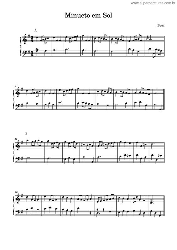 Partitura da música Minueto Em Sol v.4