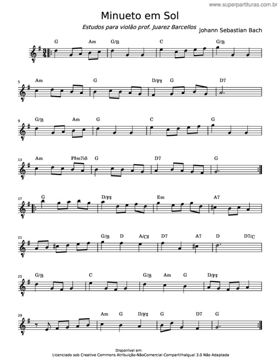 Partitura da música Minueto Em Sol v.5