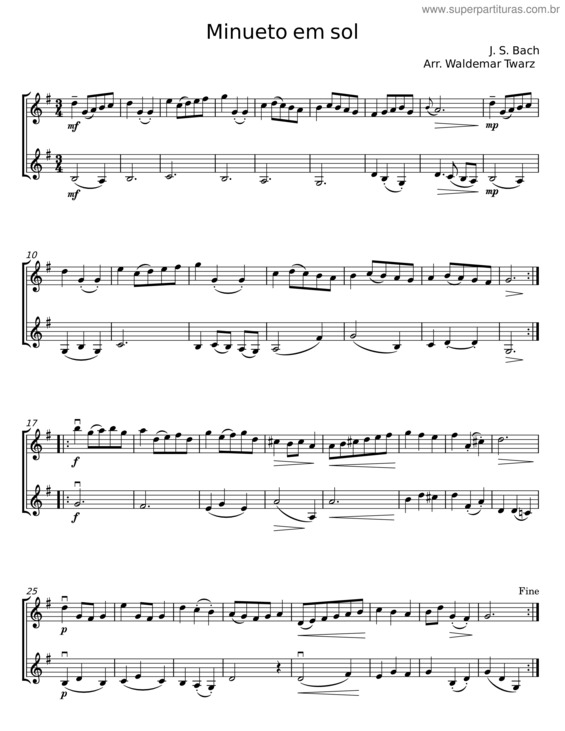 Partitura da música Minueto Em Sol v.6