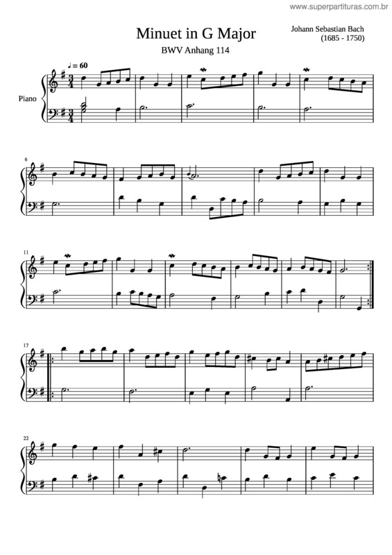 Partitura da música Minueto En Sol Mayor Lento