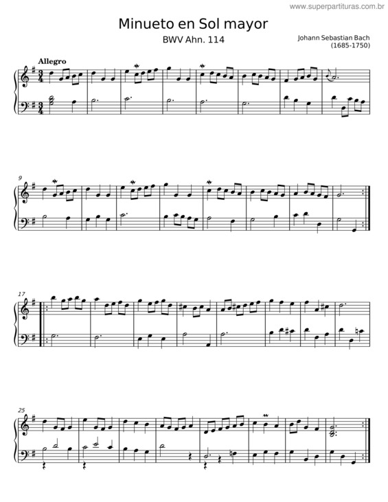 Partitura da música Minueto En Sol Mayor v.2