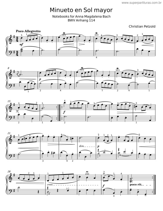 Partitura da música Minueto En Sol Mayor v.3