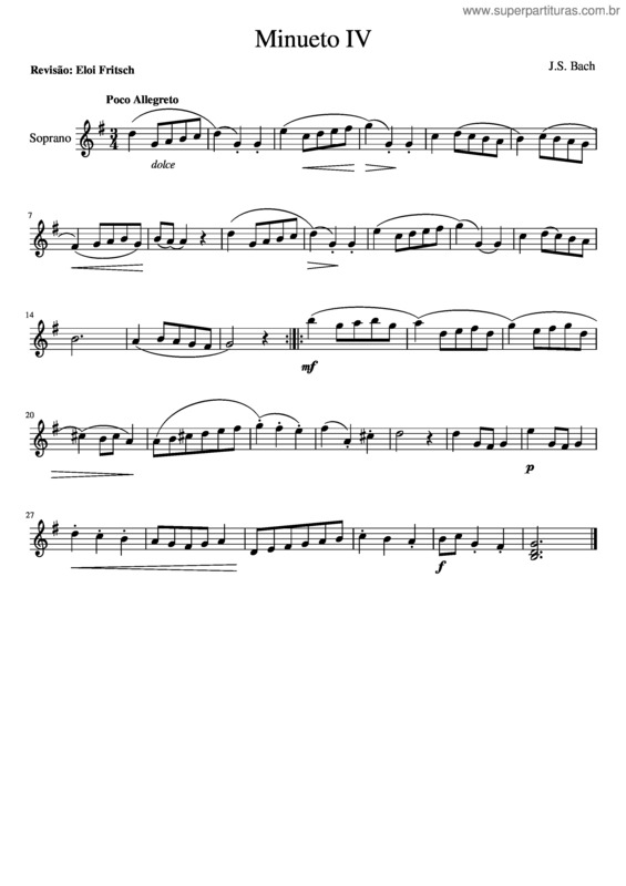 Partitura da música Minueto Iv v.8