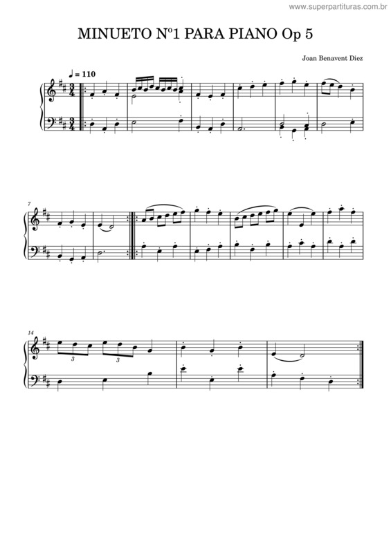 Partitura da música Minueto Nº1 Para Piano Op 5