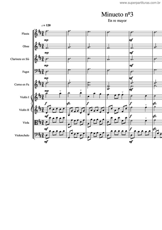 Partitura da música Minueto Nº3