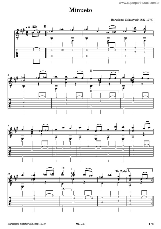 Partitura da música Minueto v.26