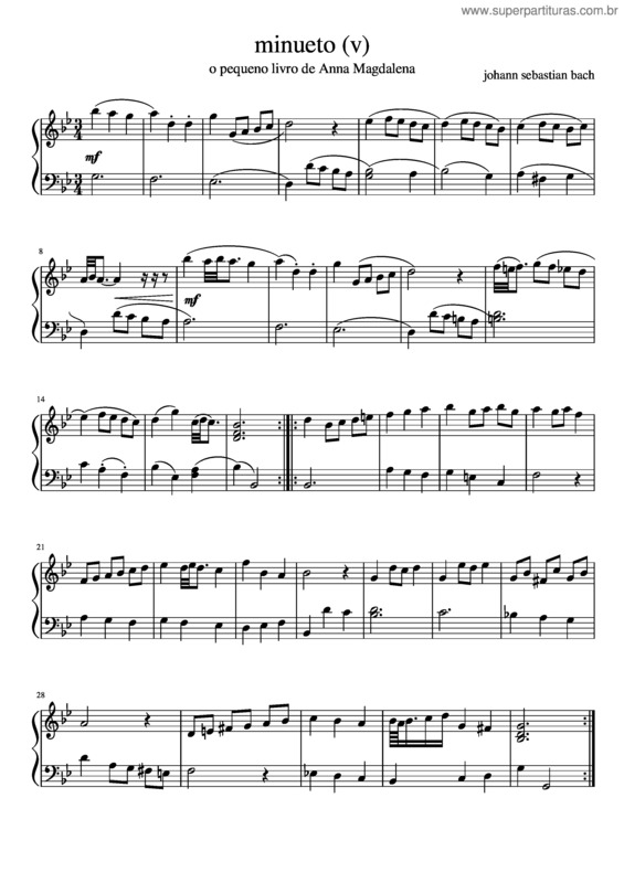 Partitura da música Minueto v.28