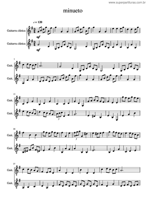 Partitura da música Minueto v.32