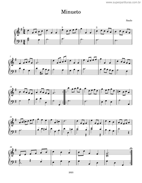 Partitura da música Minueto v.50