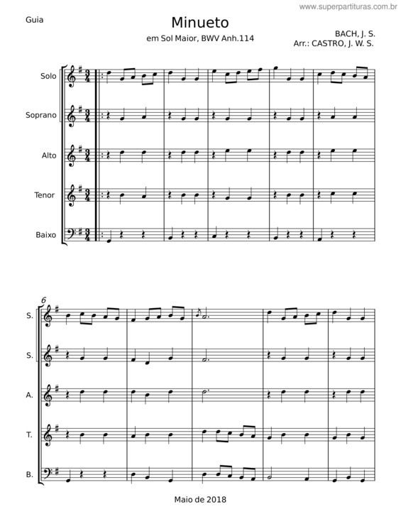 Partitura da música Minueto v.55