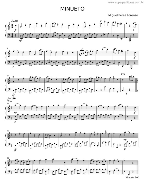 Partitura da música Minueto v.56