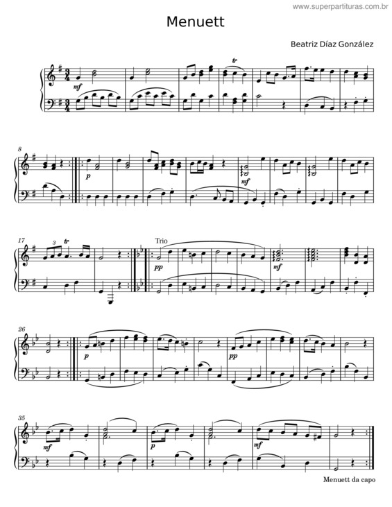 Partitura da música Minueto v.57