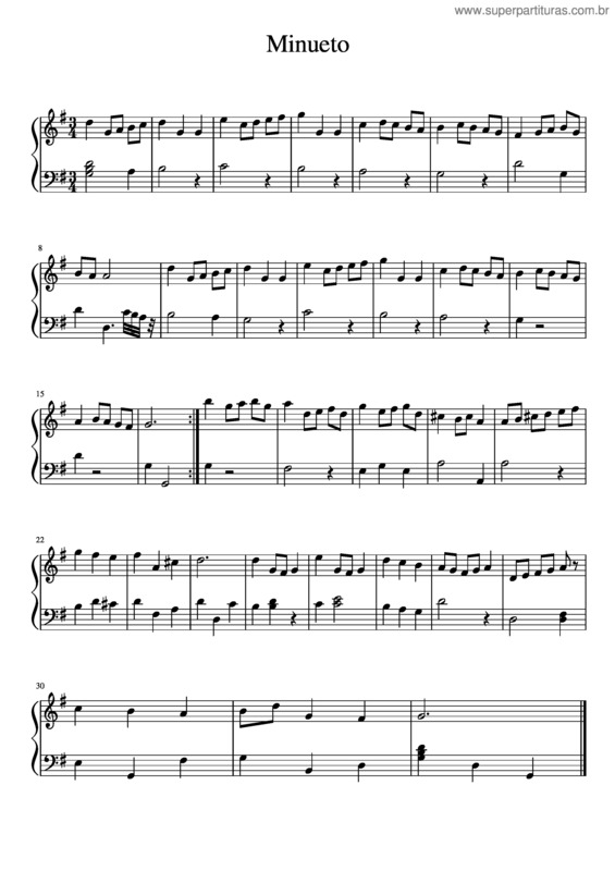 Partitura da música Minueto v.61