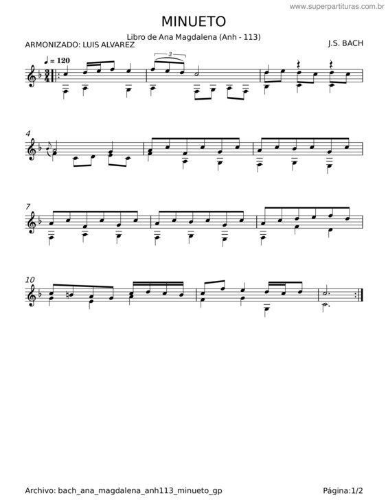 Partitura da música Minueto v.62