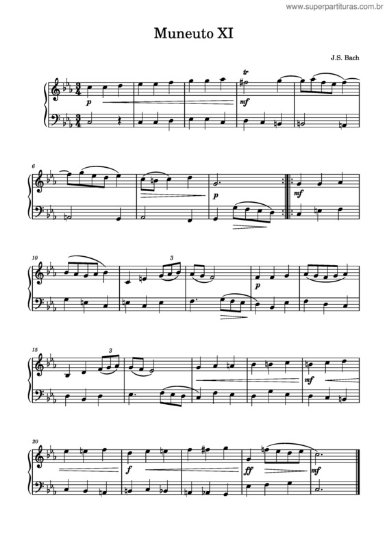 Partitura da música Minueto Xi