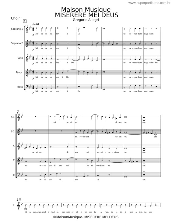 Partitura da música Miserer Mei Deus