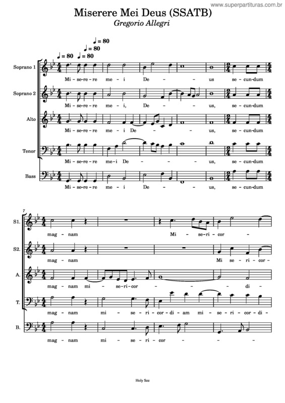 Partitura da música Miserere Mei, Deus