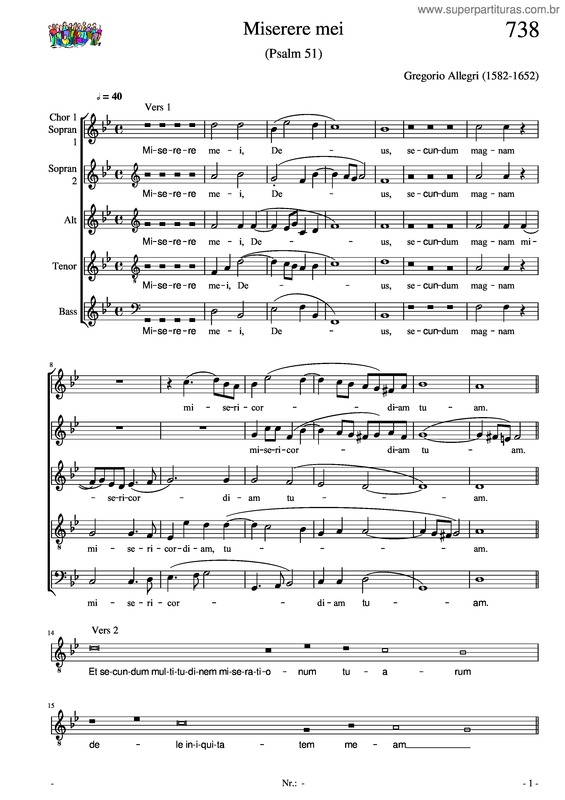 Partitura da música Miserere Mei